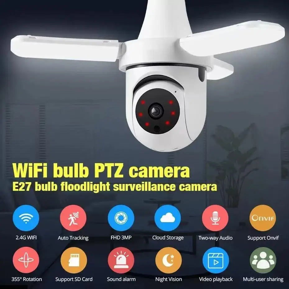 2.4G WiFi Automatic Human Tracking FloodLight Surveillance Camera E27 Bulb Indoor Camera Security Indoor Monitor Wireless